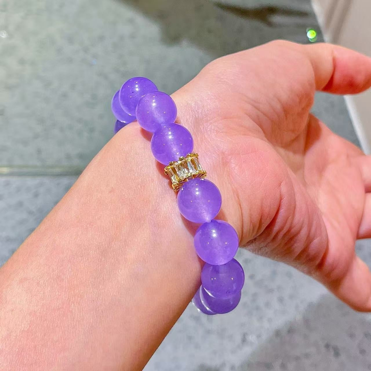 12mm Natural Violet Quartzite Gemstone Bead Bracelet