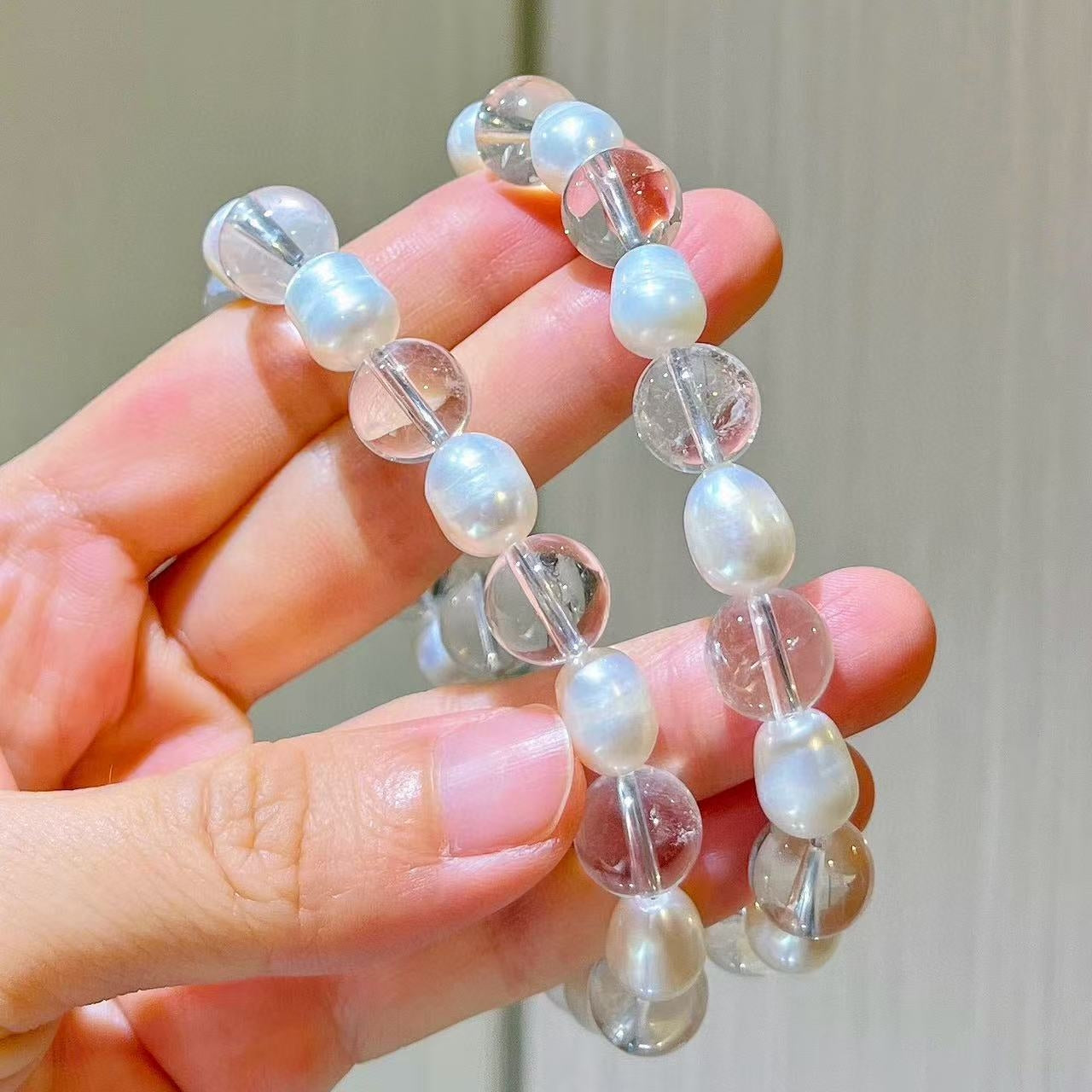 10mm Natural Freshwater Pearls and White Crystal Designer Collarbone Necklace