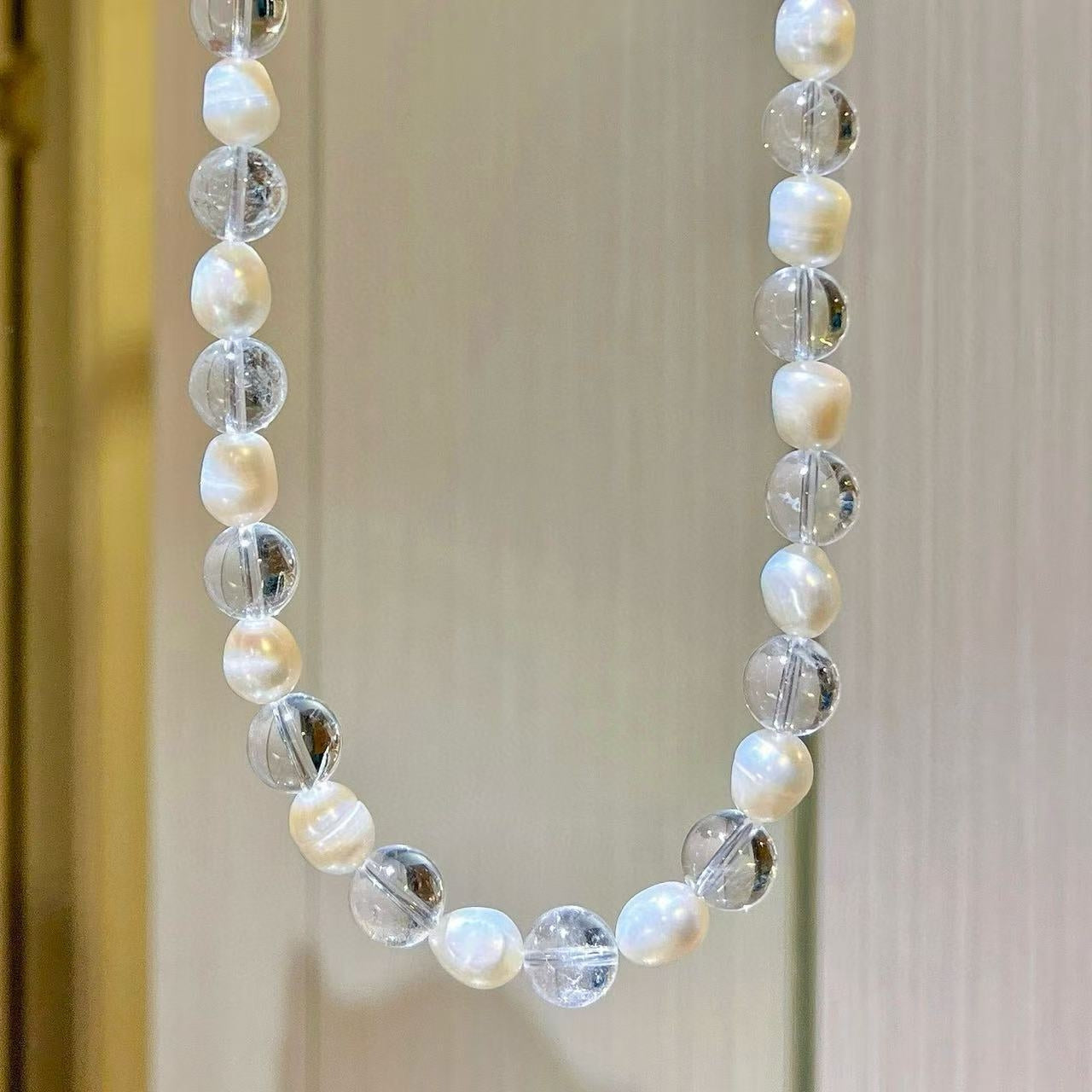 10mm Natural Freshwater Pearls and White Crystal Designer Collarbone Necklace
