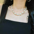 10mm Natural Freshwater Pearls and White Crystal Designer Collarbone Necklace