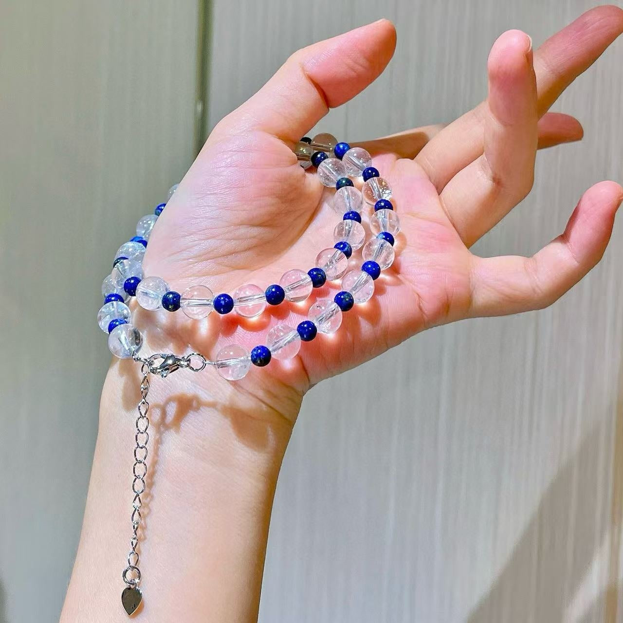 8mm Natural White Crystal and Lapis Lazuli Designer Collarbone Necklace