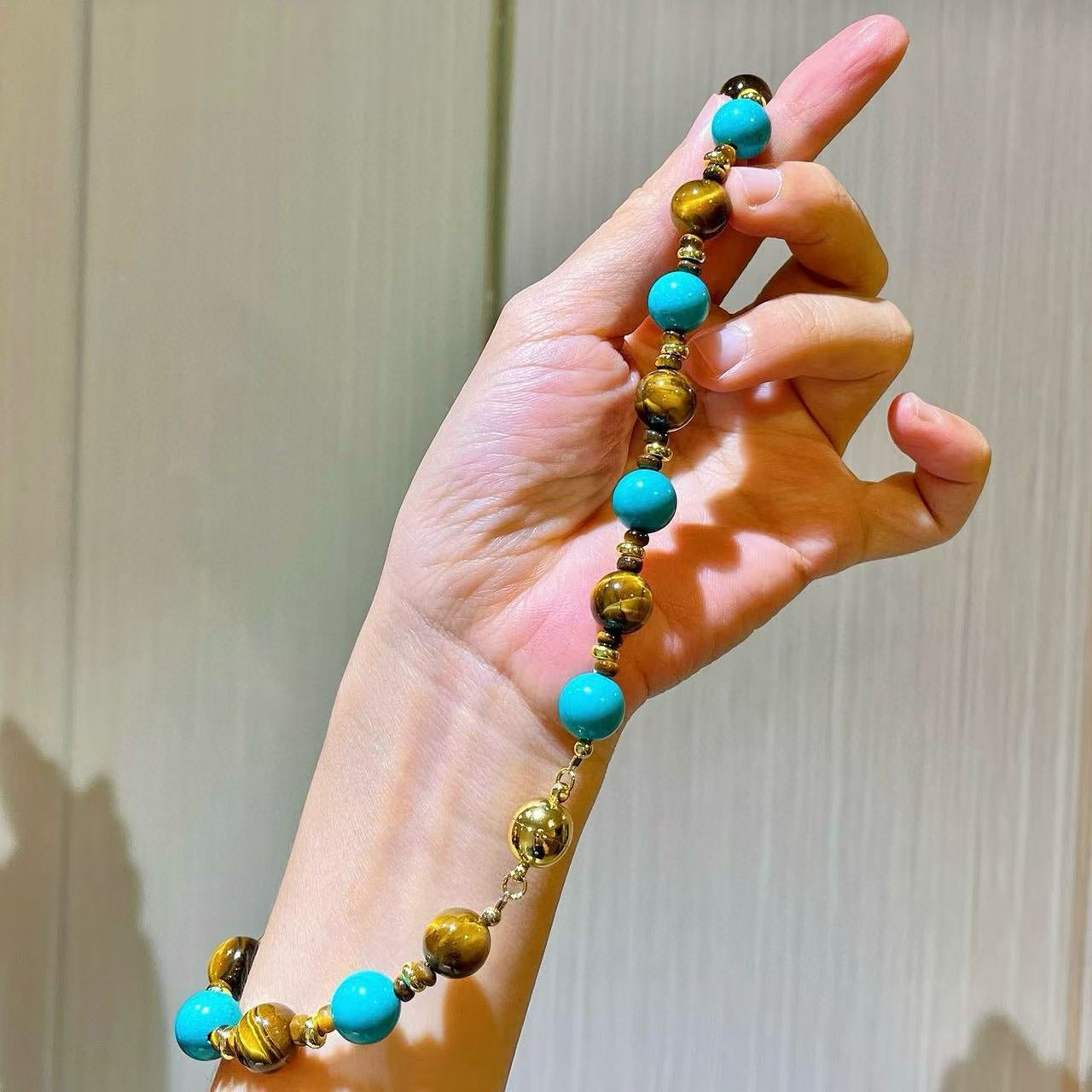 10mm Designer Turquoise-Colored Quartzite & Natural Tiger's Eye Jewelry Set