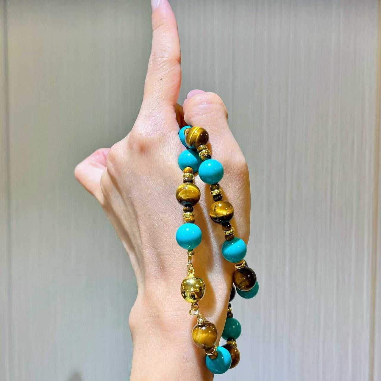 10mm Designer Turquoise-Colored Quartzite & Natural Tiger's Eye Jewelry Set