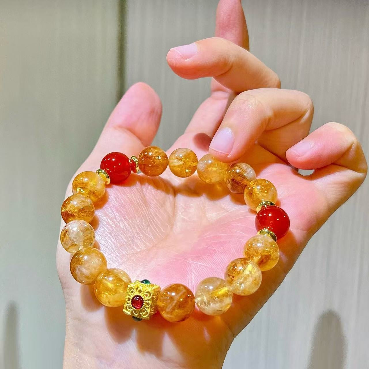 10mm Caramel Honey Milk Natural Yellow Tower Quartz & Carnelian Designer Bracelet