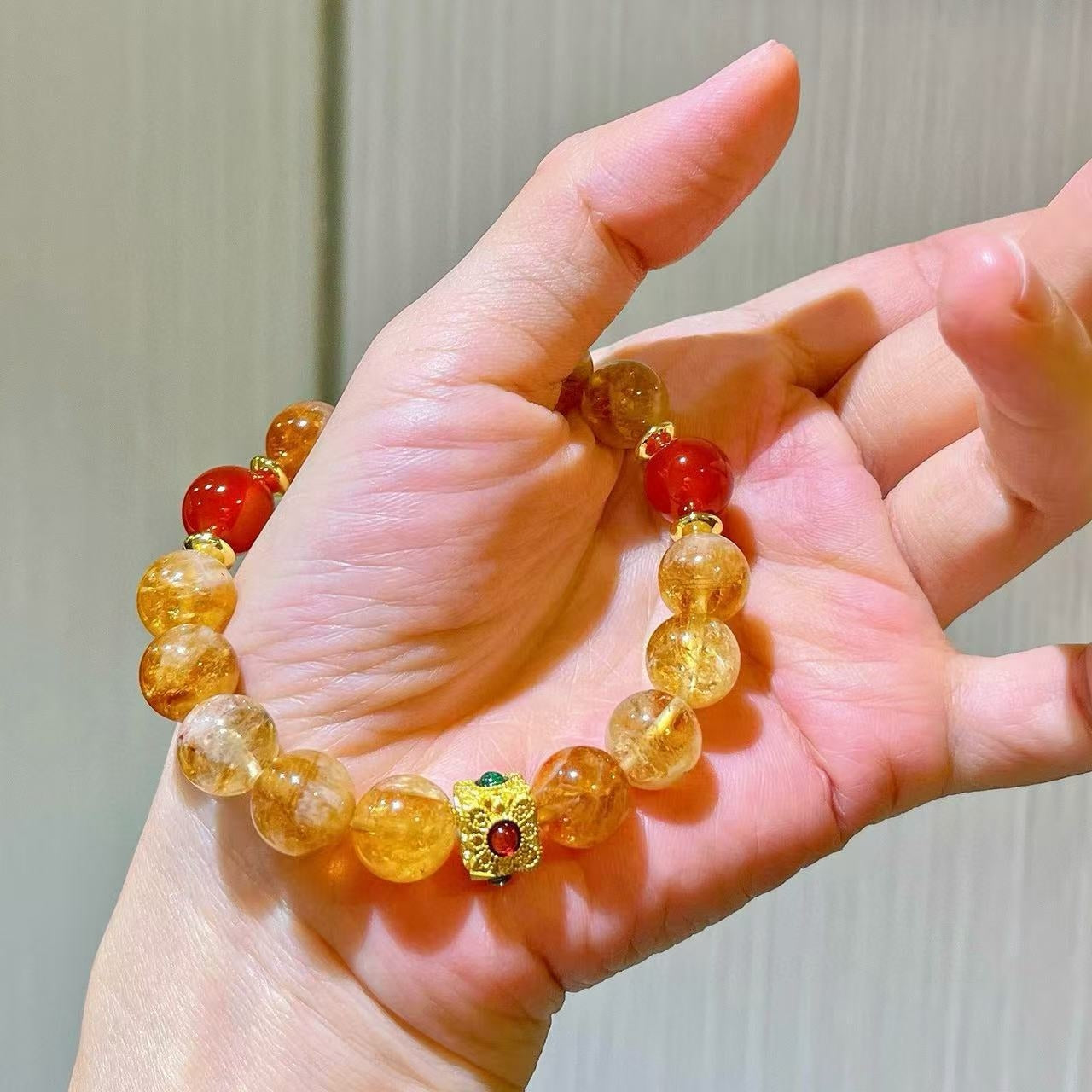 10mm Caramel Honey Milk Natural Yellow Tower Quartz & Carnelian Designer Bracelet