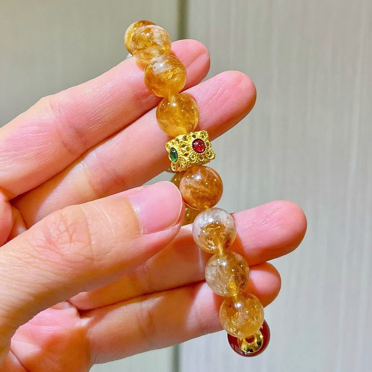 10mm Caramel Honey Milk Natural Yellow Tower Quartz & Carnelian Designer Bracelet