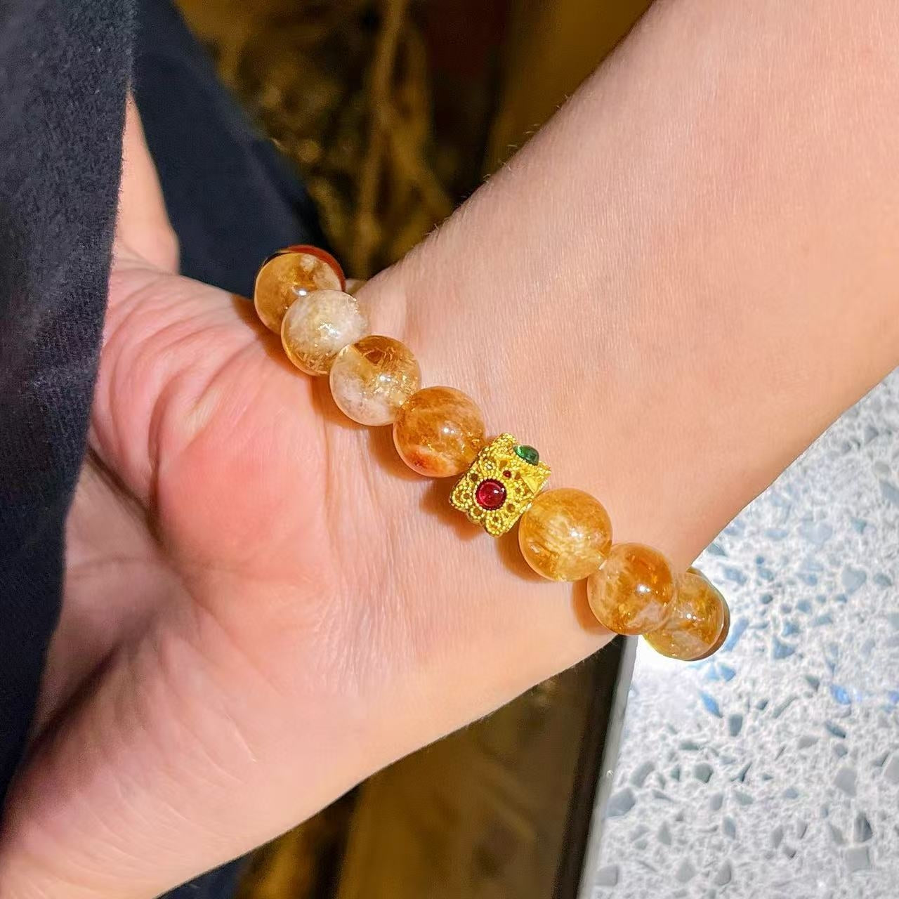10mm Caramel Honey Milk Natural Yellow Tower Quartz & Carnelian Designer Bracelet