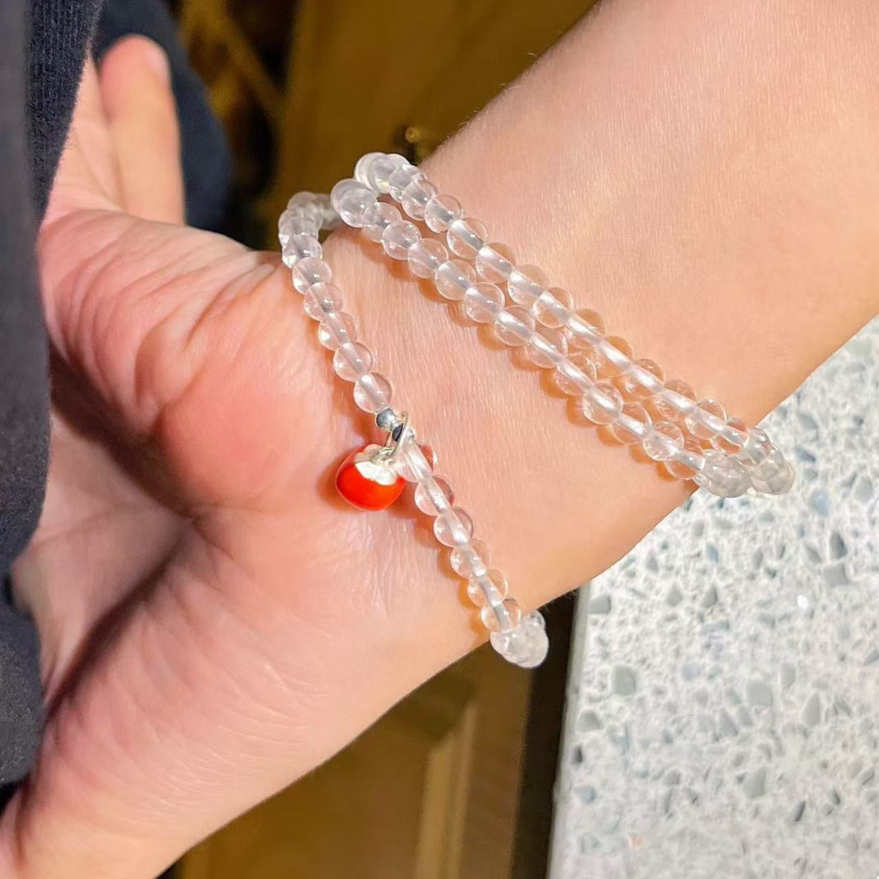 4mm Sterling Silver Designer Premium Natural White Crystal Lucky Multi-Stack Bracelet