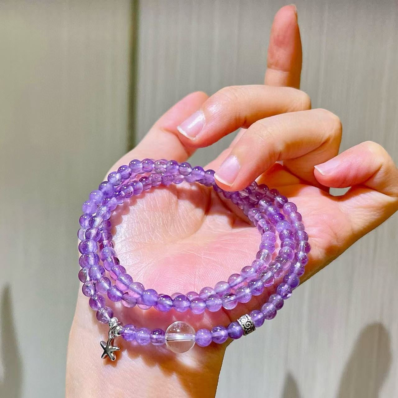 Sterling Silver Designer Premium Natural Amethyst Multi-Stack Bracelet