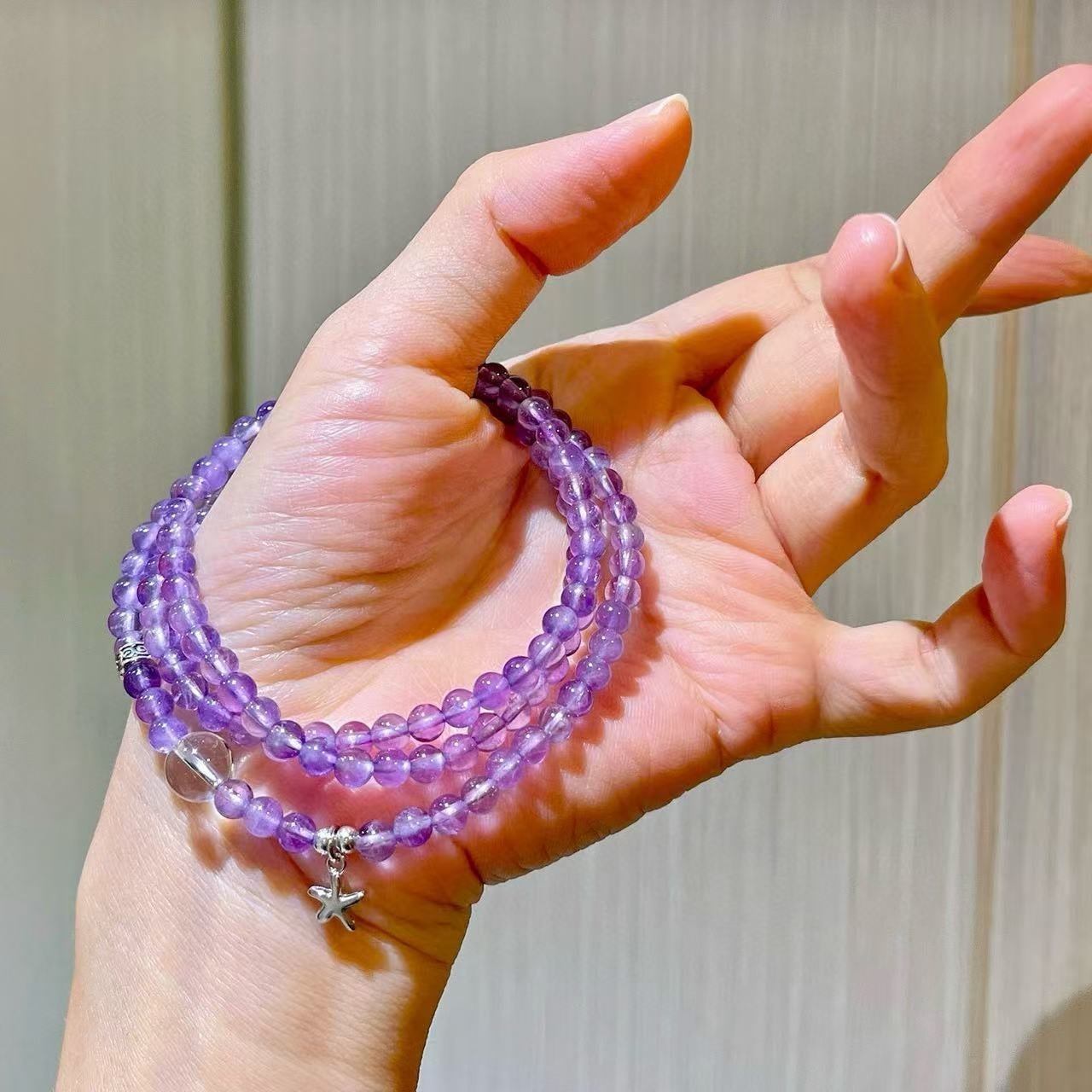 Sterling Silver Designer Premium Natural Amethyst Multi-Stack Bracelet