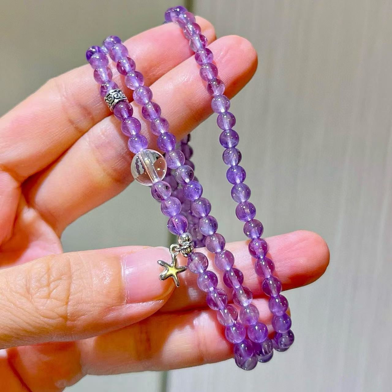 Sterling Silver Designer Premium Natural Amethyst Multi-Stack Bracelet