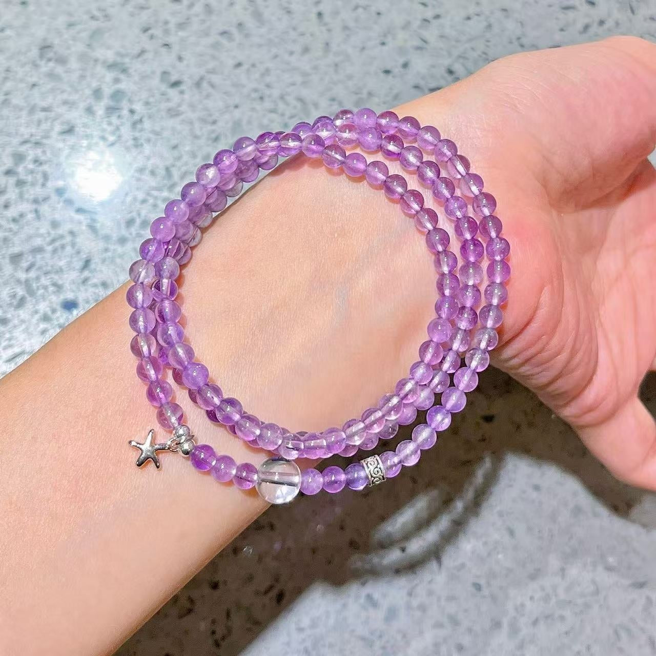 Sterling Silver Designer Premium Natural Amethyst Multi-Stack Bracelet