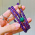 Sterling Silver Designer Natural Amethyst, Malachite & Tiger's Eye Multi-Stack Bracelet with Fringe Accents