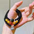 Sterling Silver Designer Premium Natural Antique Amber, South Red Agate & Black Onyx Multi-Stack Bracelet