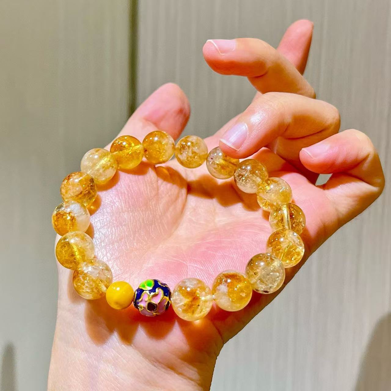 10M Maillard Style Natural High-Quality Citrine Yellow Tower Crystal Antique Amber Bracelet