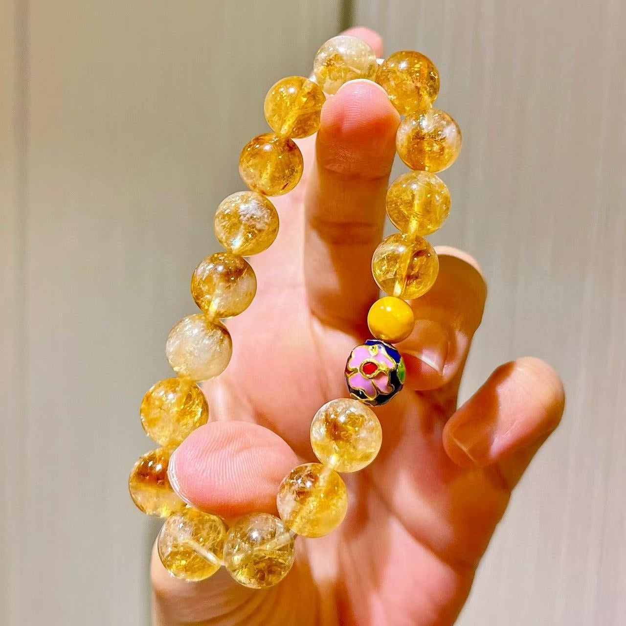10M Maillard Style Natural High-Quality Citrine Yellow Tower Crystal Antique Amber Bracelet