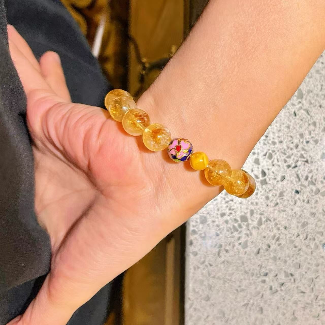 10M Maillard Style Natural High-Quality Citrine Yellow Tower Crystal Antique Amber Bracelet