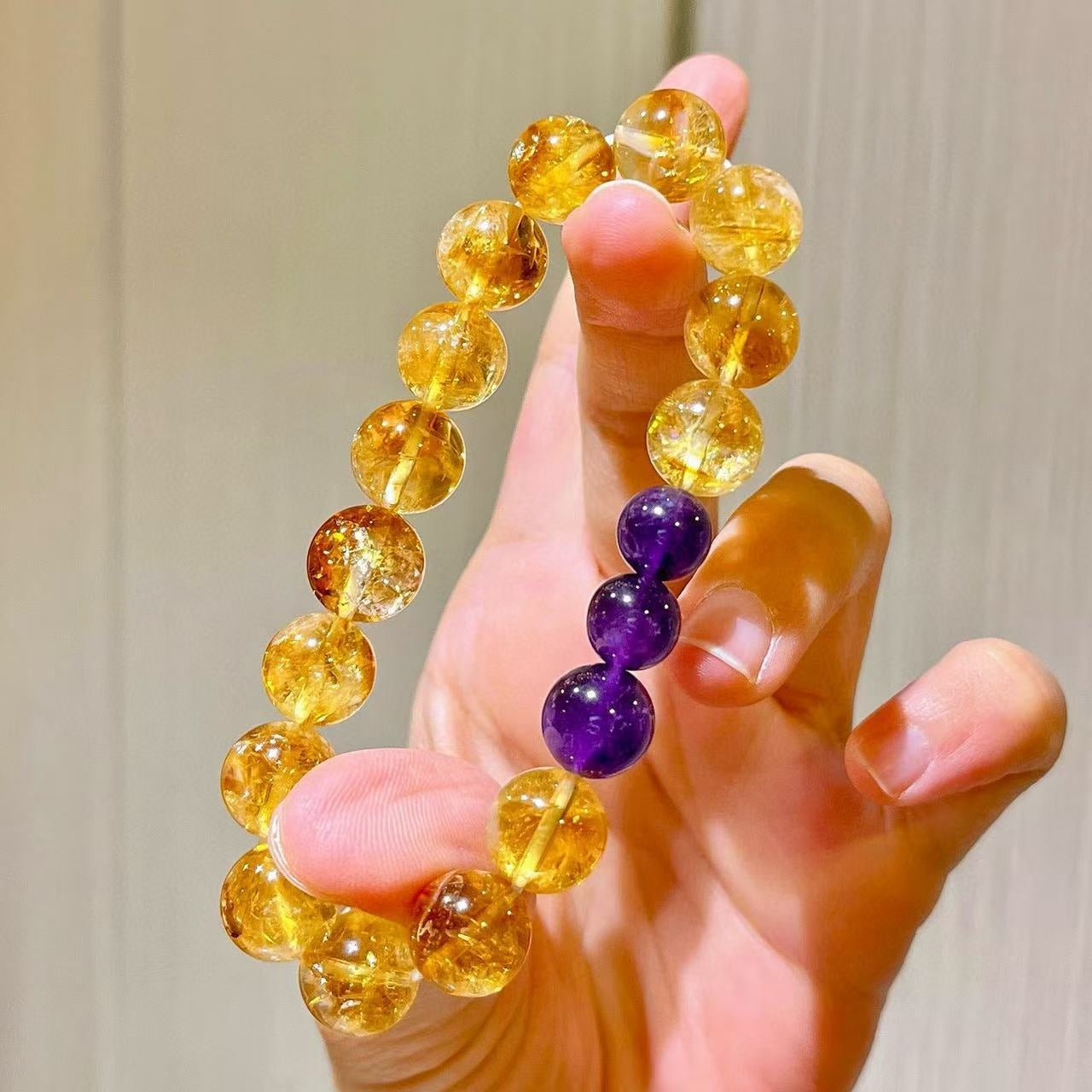 10mm Maillard-Style Natural Beaded Bracelet Featuring High-Quality Citrine Amethyst Faceted Yellow Tower Crystal