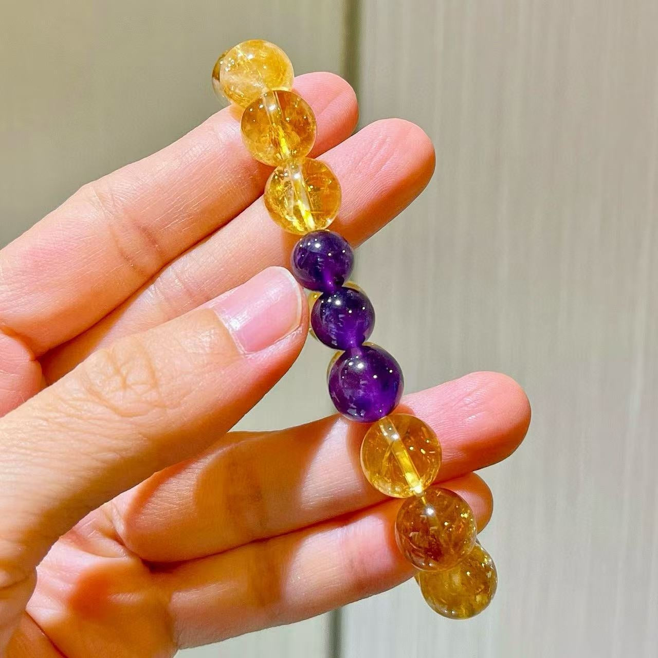 10mm Maillard-Style Natural Beaded Bracelet Featuring High-Quality Citrine Amethyst Faceted Yellow Tower Crystal