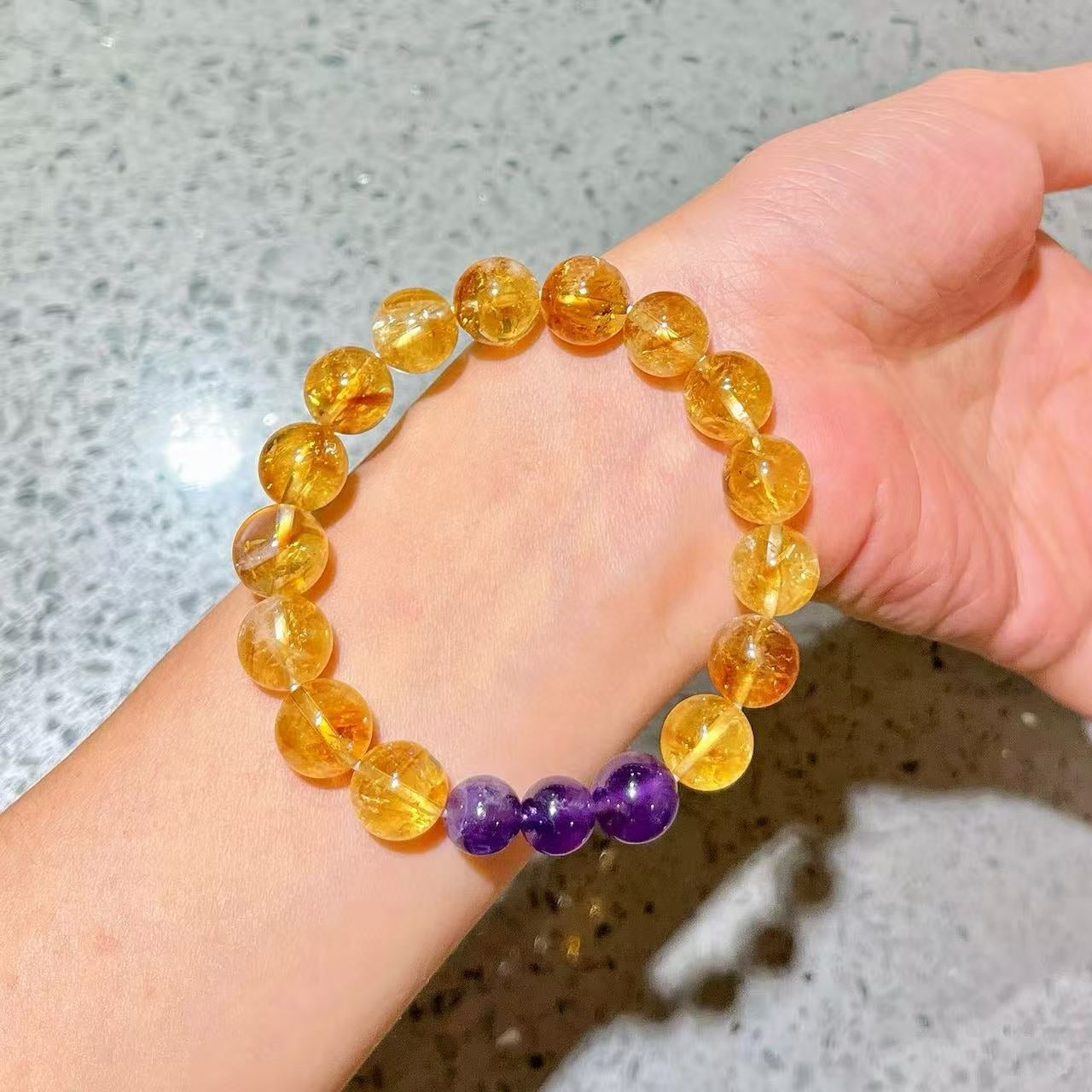 10mm Maillard-Style Natural Beaded Bracelet Featuring High-Quality Citrine Amethyst Faceted Yellow Tower Crystal