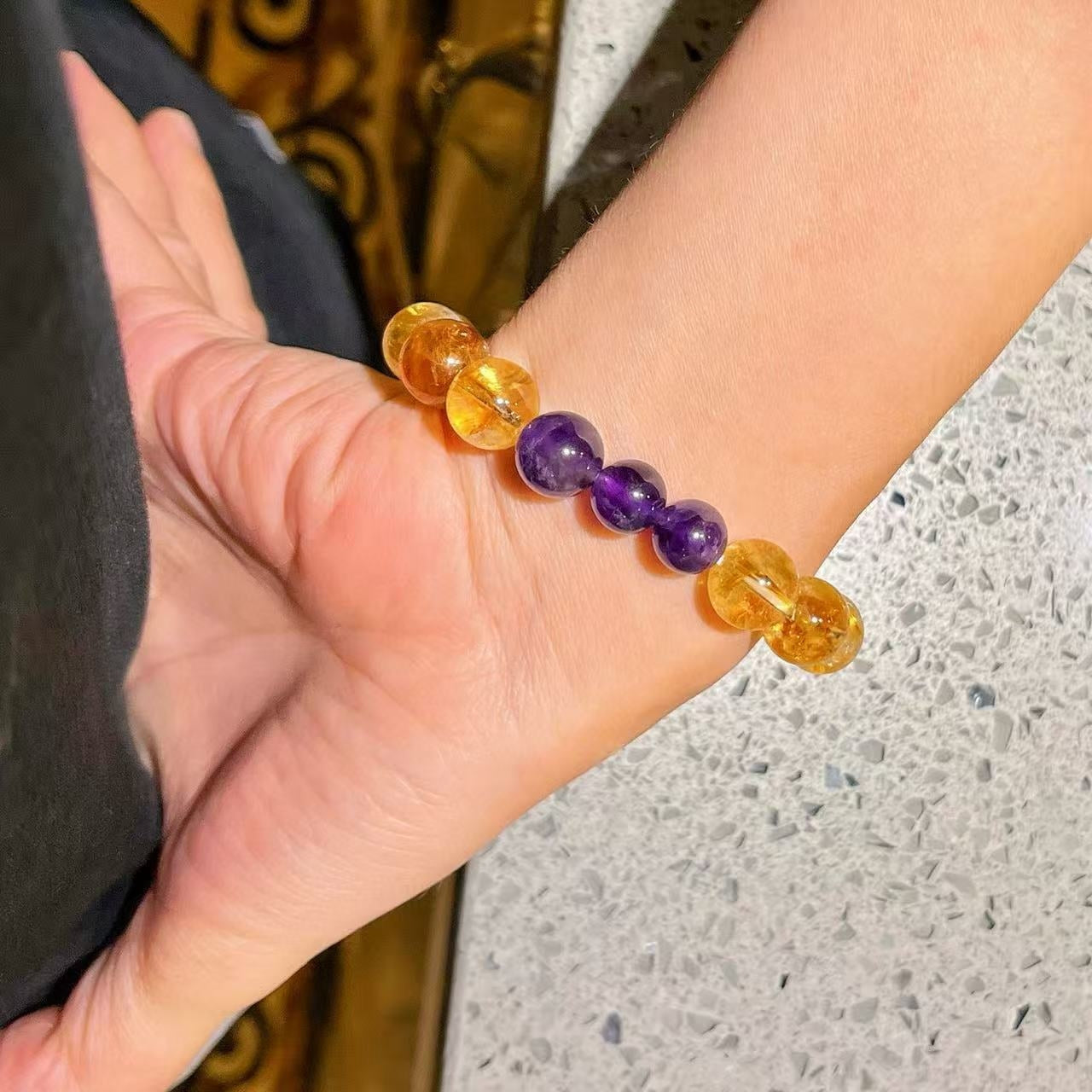 10mm Maillard-Style Natural Beaded Bracelet Featuring High-Quality Citrine Amethyst Faceted Yellow Tower Crystal