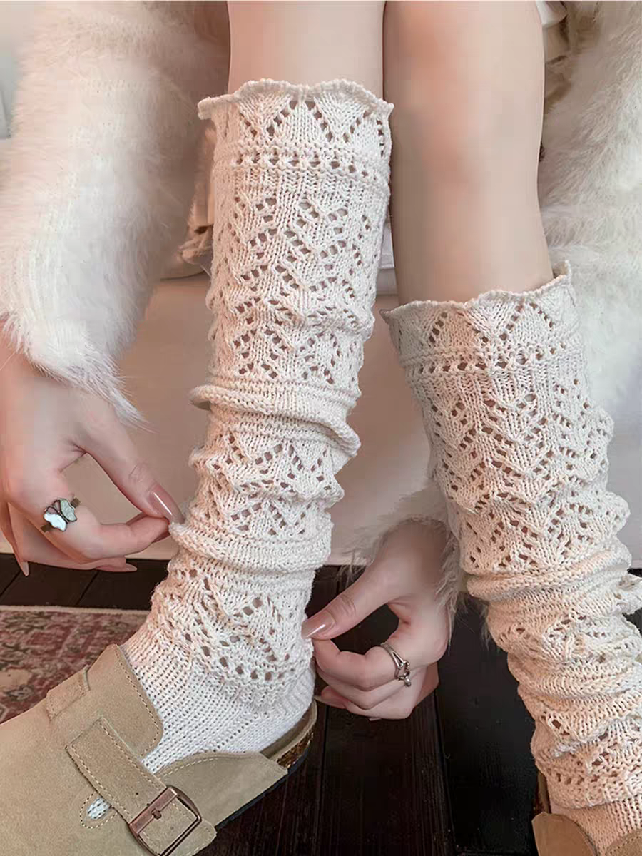 Retro pile socks warm knit calf socks hollow out yarn long socks