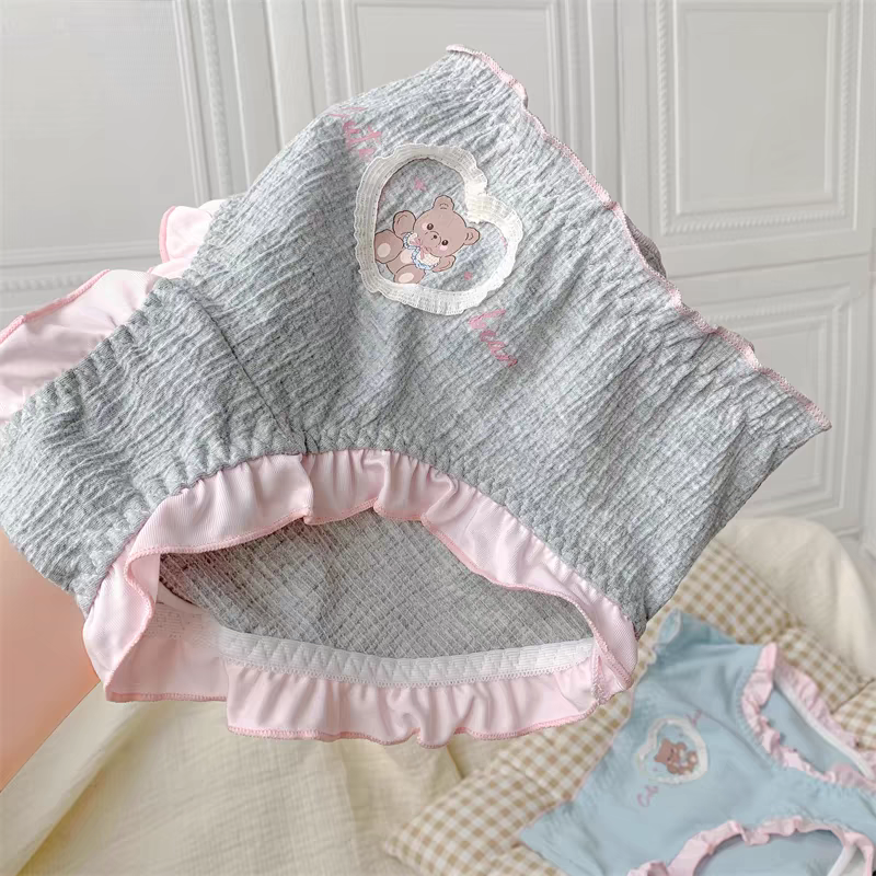 Dreamy Little Sweet Bear Girls' Triangle Pants Blue Sweet Underwear Women's 7a Level Antibacterial