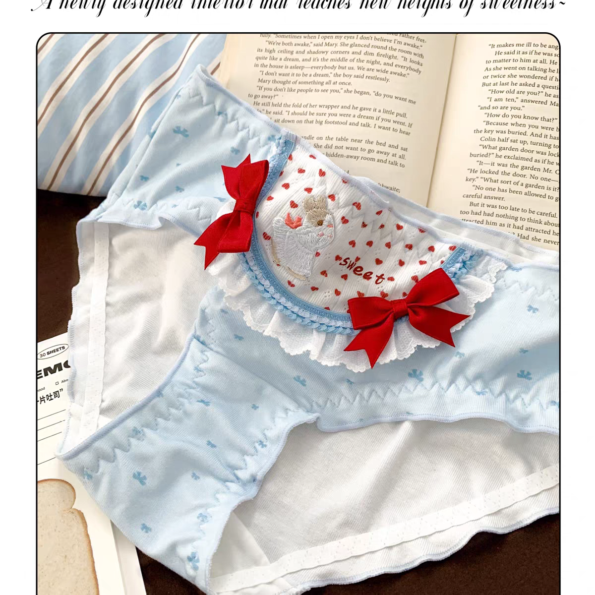 Velvet Rabbit Sweetheart Japanese Sweet and Cute Style Underwear Women 2 Pure Desire Low Waist Triangle Pants Pure Cotton Crotch