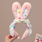 Cute plush bunny ears lace bow headband women's hair compression headband hairpin headband accessory