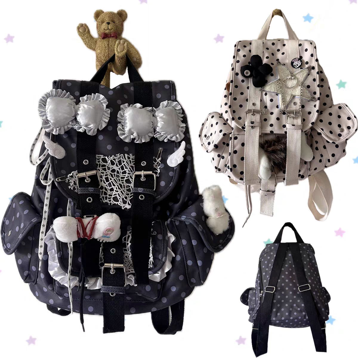 Retro polka dot college style versatile casual y2k spicy girl backpack