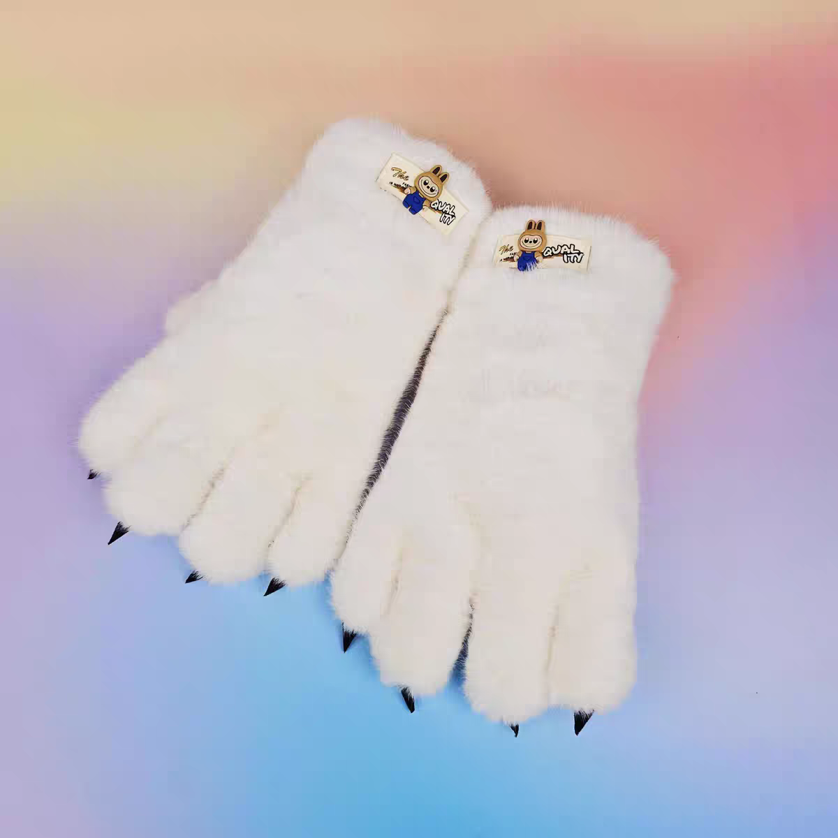 Warm gloves for men and women in winter, cute cartoon plush cat paws, outdoor cold proof and thick windproof bear paw gloves