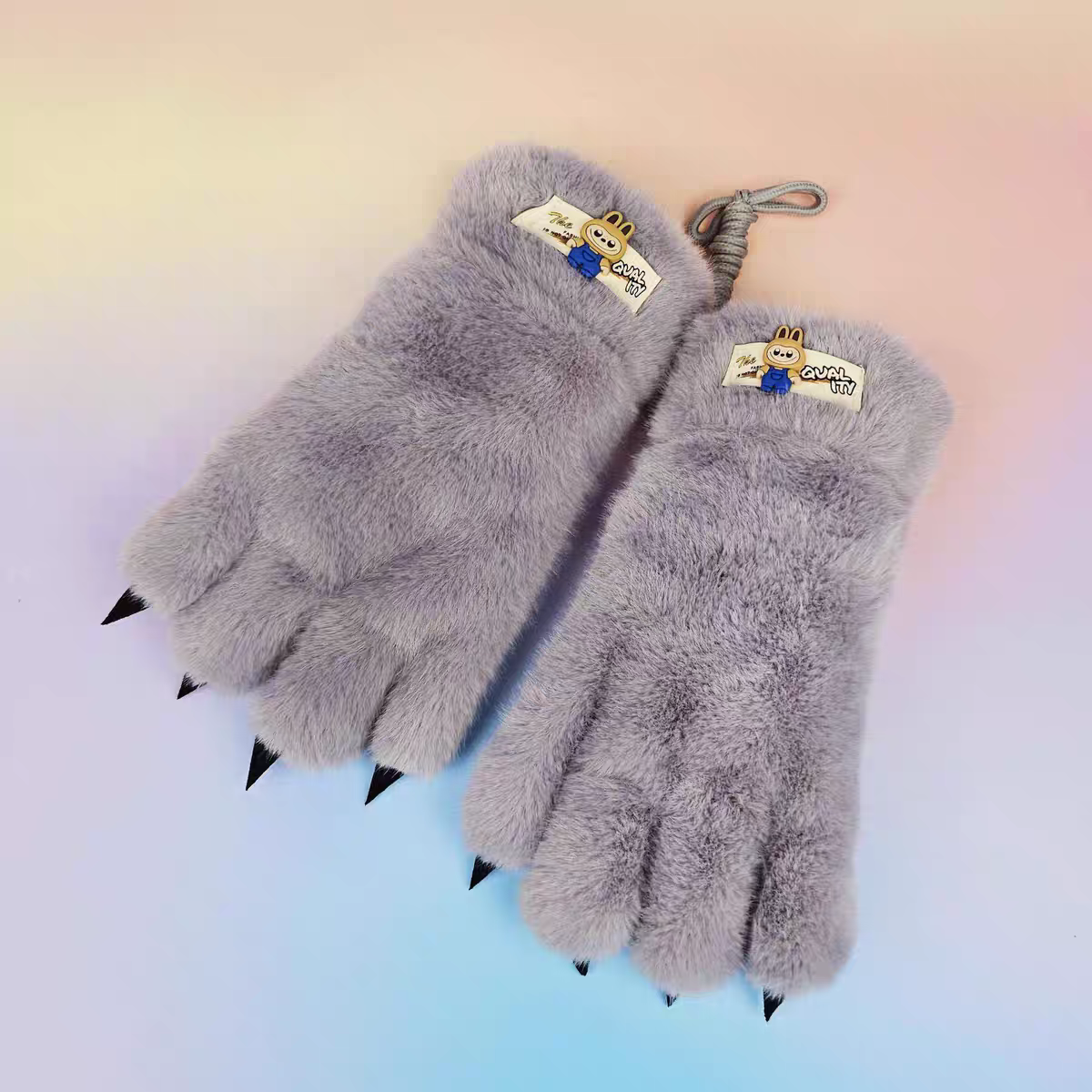 Warm gloves for men and women in winter, cute cartoon plush cat paws, outdoor cold proof and thick windproof bear paw gloves