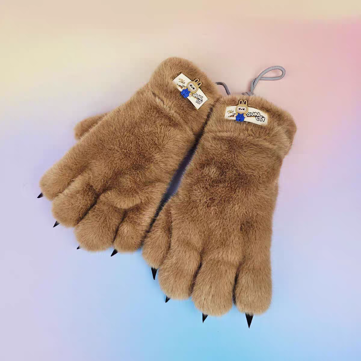 Warm gloves for men and women in winter, cute cartoon plush cat paws, outdoor cold proof and thick windproof bear paw gloves