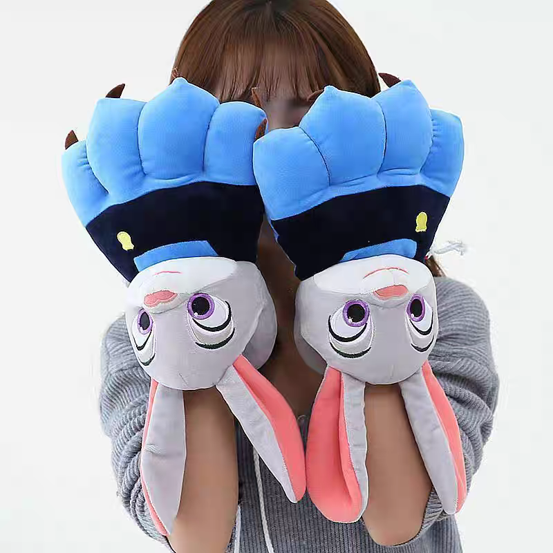 Cotton gloves for women in winter, cute and plush, thick animal claws for couples, hanging neck cartoon, warm and soft