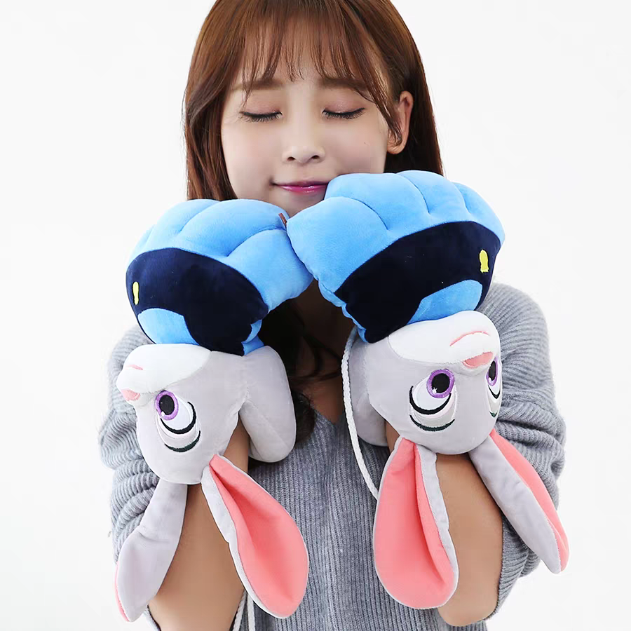 Cotton gloves for women in winter, cute and plush, thick animal claws for couples, hanging neck cartoon, warm and soft
