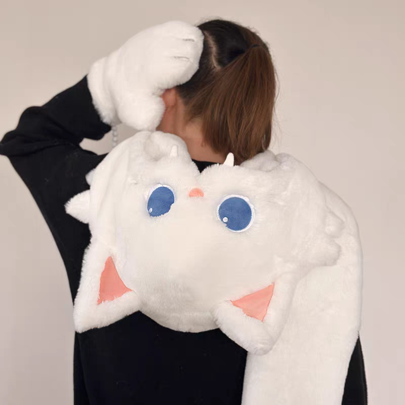 Cute cat scarf, hat, gloves, one piece plush warm hooded scarf, winter girl gift