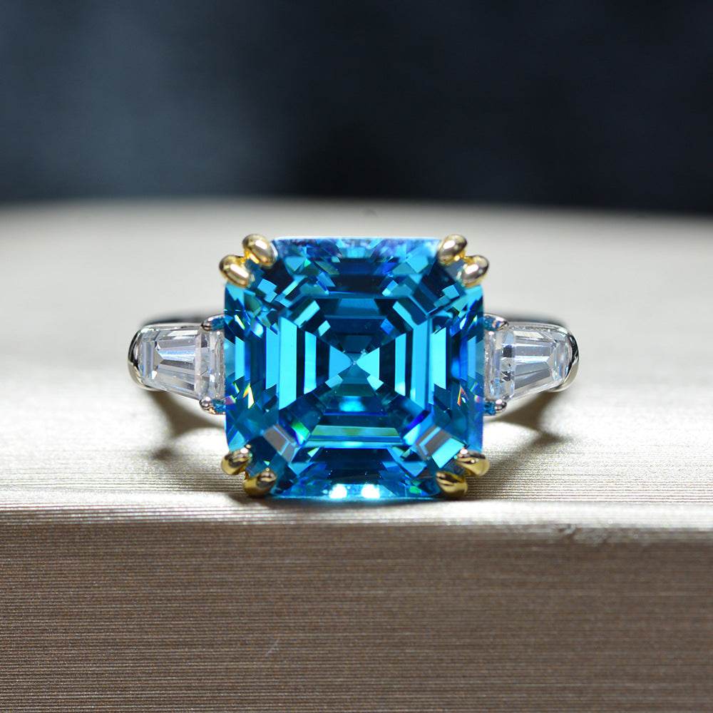Luxurious square high carbon diamond 7 carat ring jewelry cushion cut wedding ring - MOWTE