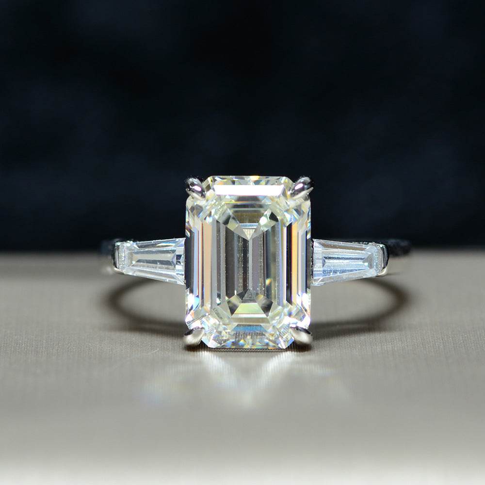 High-end G color diamond rectangular chamfered flat 8*11 high carbon diamond 4 carat super flash s925 silver ring - MOWTE