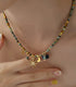 Retro double-layer stacked natural stone bead sunflower necklace high-end design for women collarbone chain - MOWTE