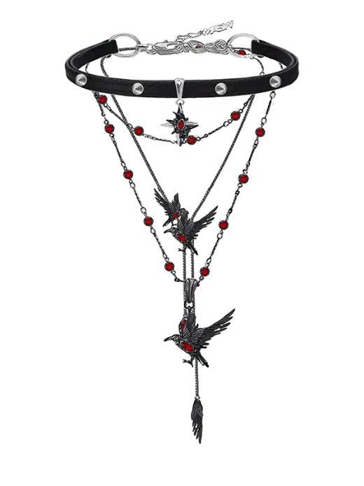 Original Design Thorn Series Sweet Cool Spicy Girl Crow Clavicle Chain Leather Collar Stacked Necklace - MOWTE