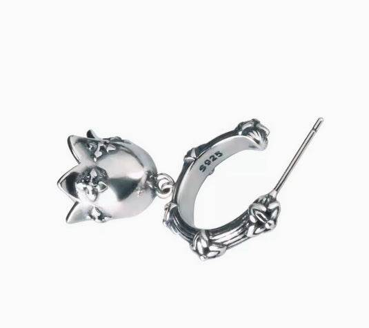 Men's Sterling Silver Stud Earrings Silver Jewelry Gothic Earrings - MOWTE