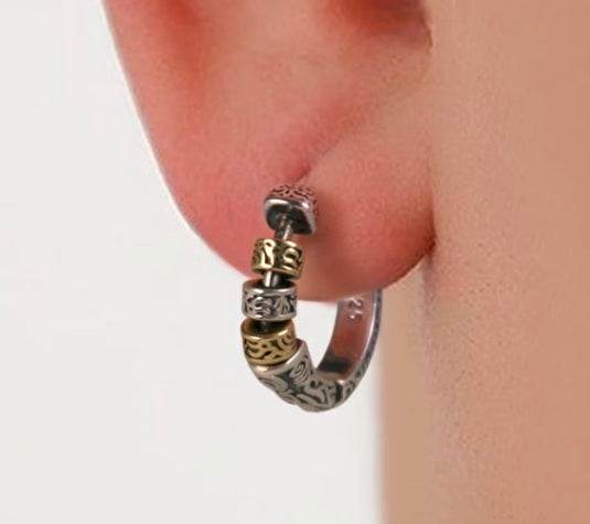 Men's sterling silver earrings two-tone vintage silver earrings - MOWTE