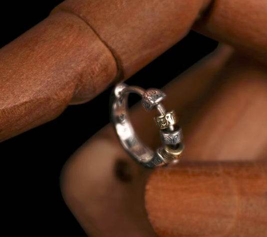 Men's sterling silver earrings two-tone vintage silver earrings - MOWTE