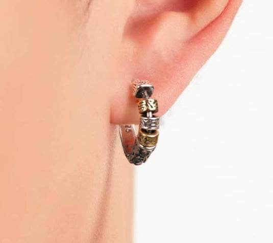 Men's sterling silver earrings two-tone vintage silver earrings - MOWTE