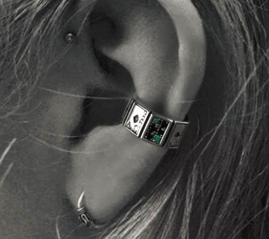 Men's sterling silver ear clip without pierced ear bone clip auricle ear jewelry flash diamond poker silver jewelry - MOWTE