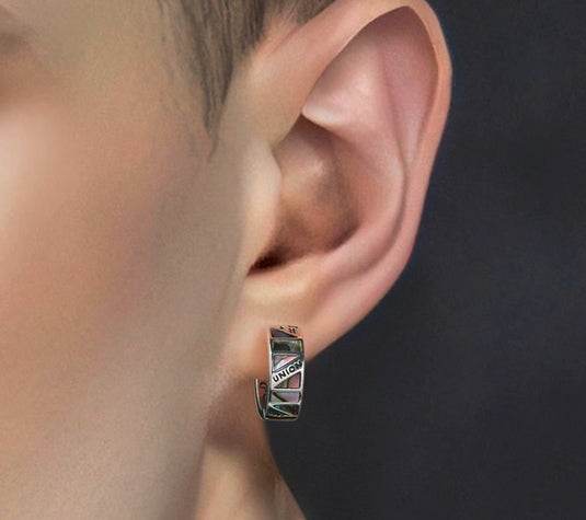 Personalized hip-hop shell handsome men's silver earrings - MOWTE