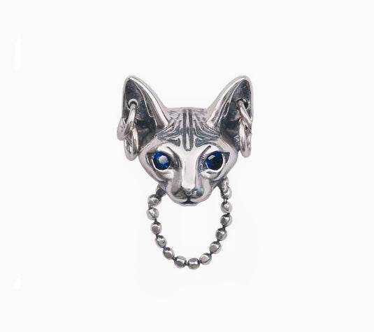 Pure silver earrings Sphinx cat personality male and female temperament handsome and trendy earrings - MOWTE