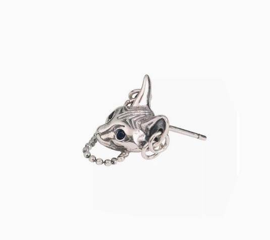 Pure silver earrings Sphinx cat personality male and female temperament handsome and trendy earrings - MOWTE