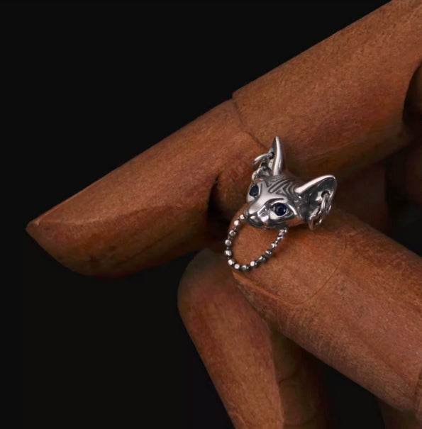 Pure silver earrings Sphinx cat personality male and female temperament handsome and trendy earrings - MOWTE
