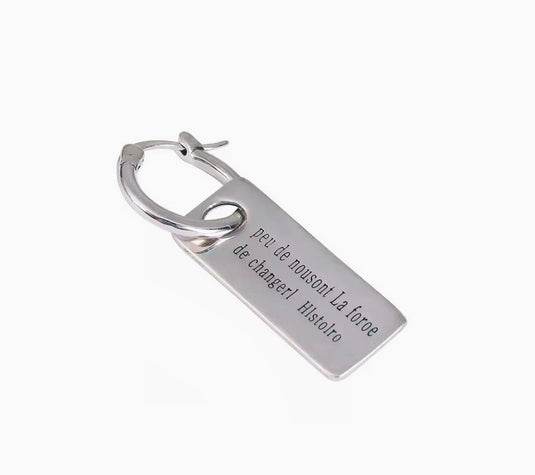Pure silver earrings with French inscriptions silver jewelry couple accessories hip-hop cool silver ear buckles - MOWTE